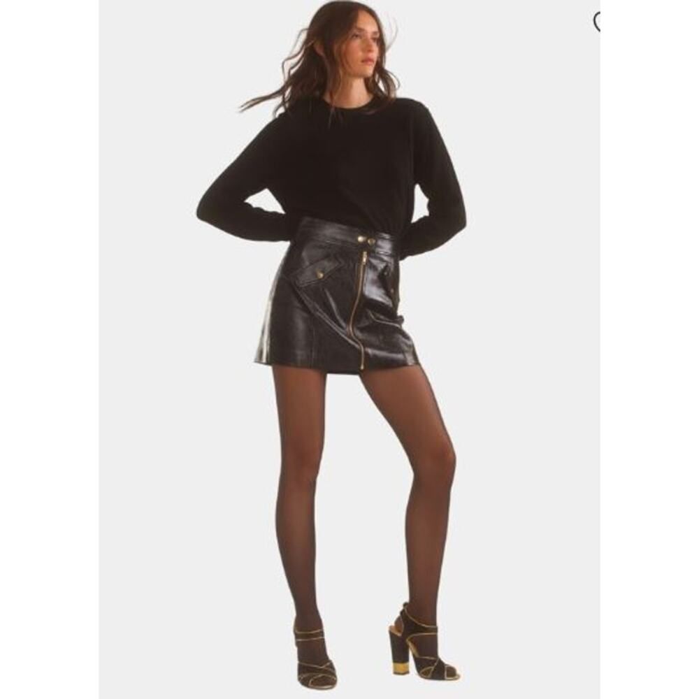Cynthia Rowley Women's Vegan Patent Leather Skirt Sz 0 NWT 504 Black